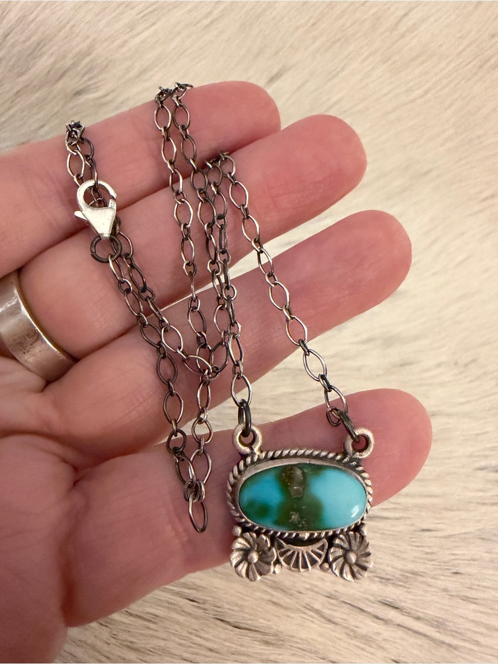 ❤️ Sonoran Mountain Turquoise Adjustable Decorative Necklace Pendant Sterling - Picture 6 of 17